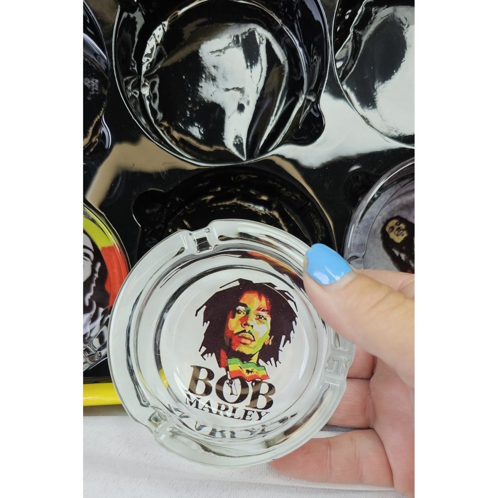 NEW 3.1/4"  1 Thick Round Glass‎ Cigarette Ashtray 3 Bob Marley Design To Choose - Picture 8 of 14